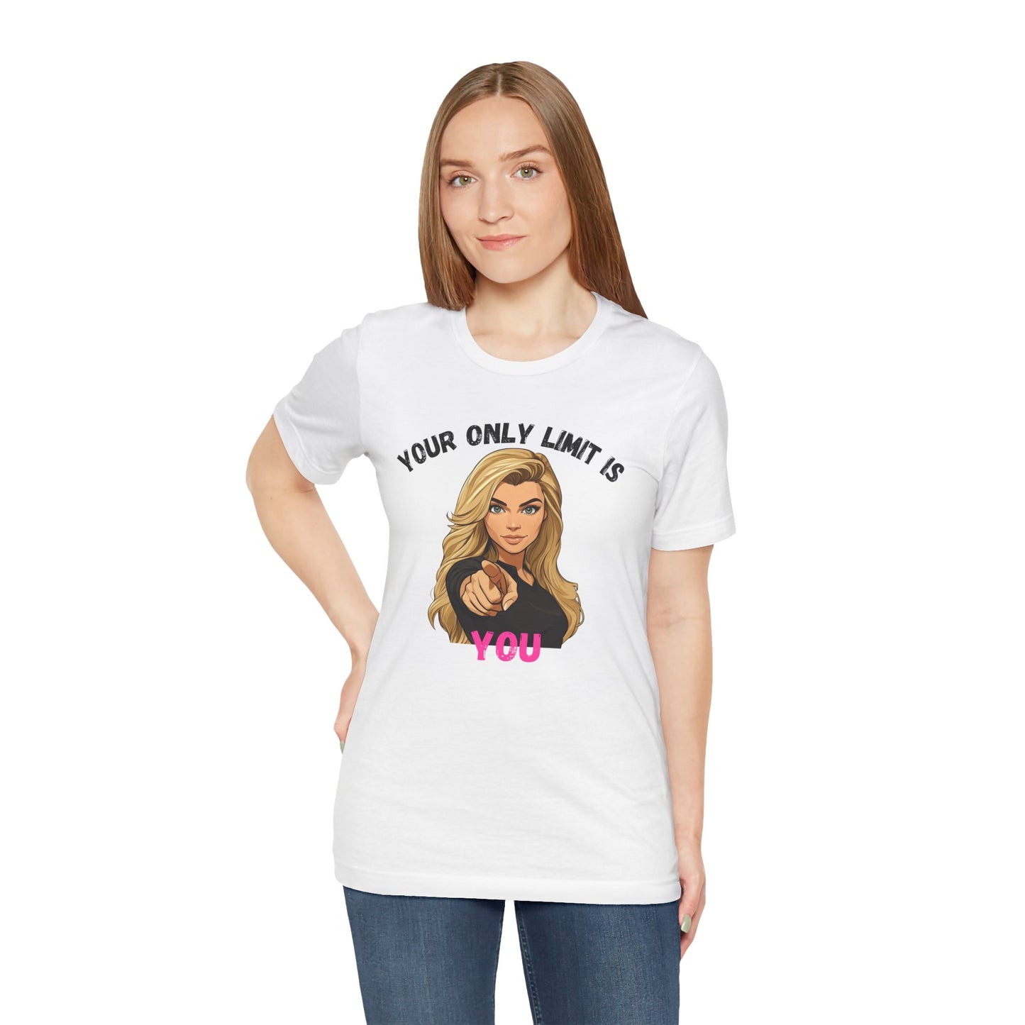 "Your Only Limit Is You" Inspirational Shirt B – Motivational Tee in Black & Pink