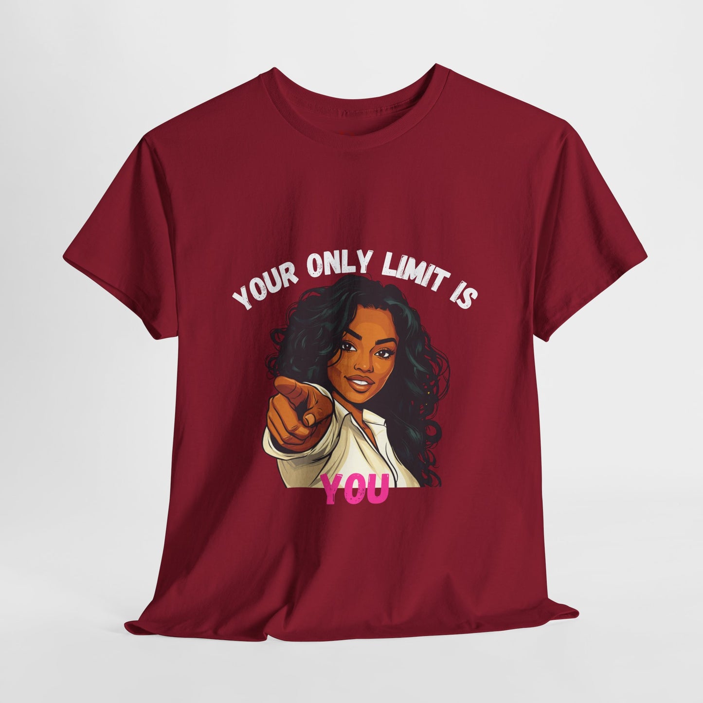 "Your Only Limit Is You" Inspirational Shirt – Motivational Tee in White & Pink Text