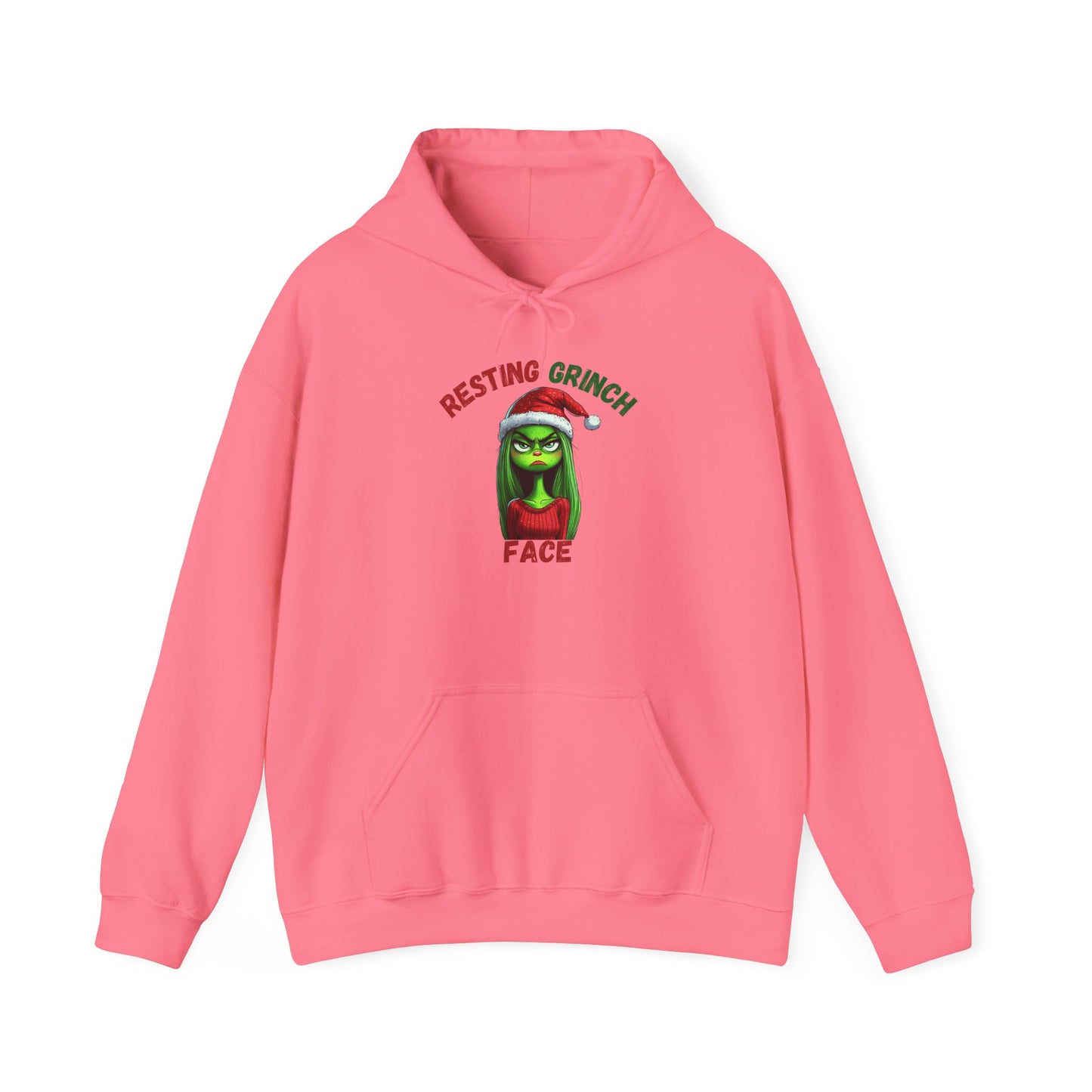"Resting Grinch Face" Hoodie – Funny Christmas Hoodie in Red & Green Text for Holiday Season