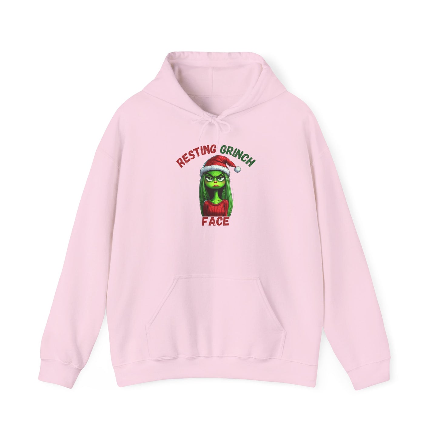 "Resting Grinch Face" Hoodie – Funny Christmas Hoodie in Red & Green Text for Holiday Season