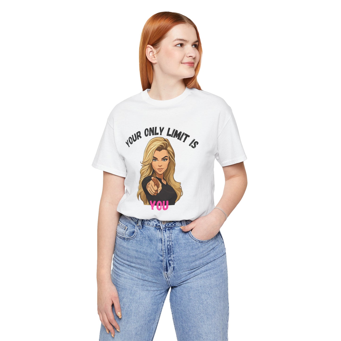 "Your Only Limit Is You" Inspirational Shirt B – Motivational Tee in Black & Pink