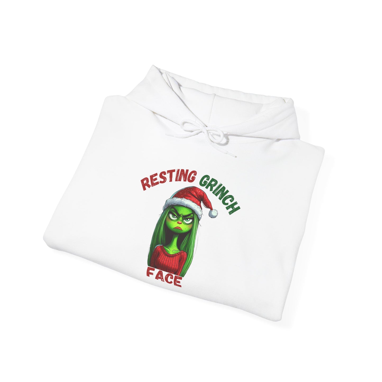 "Resting Grinch Face" Hoodie – Funny Christmas Hoodie in Red & Green Text for Holiday Season