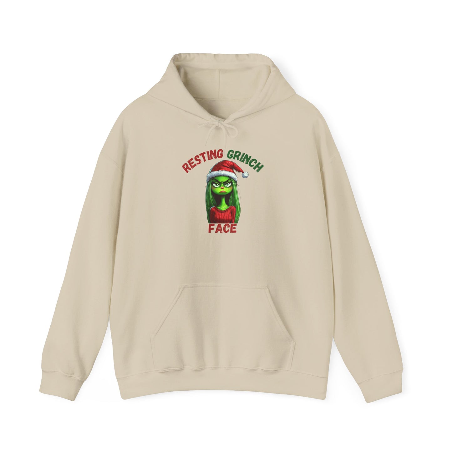 "Resting Grinch Face" Hoodie – Funny Christmas Hoodie in Red & Green Text for Holiday Season