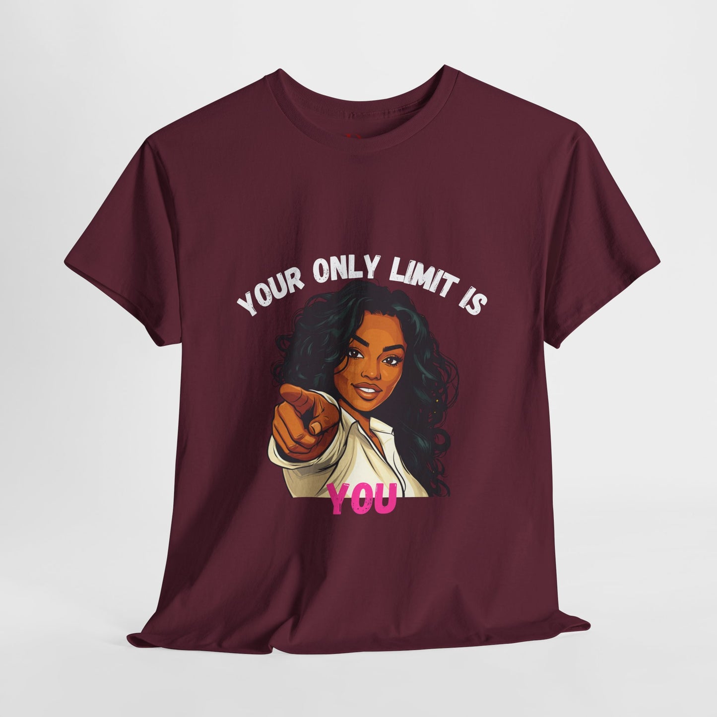"Your Only Limit Is You" Inspirational Shirt – Motivational Tee in White & Pink Text