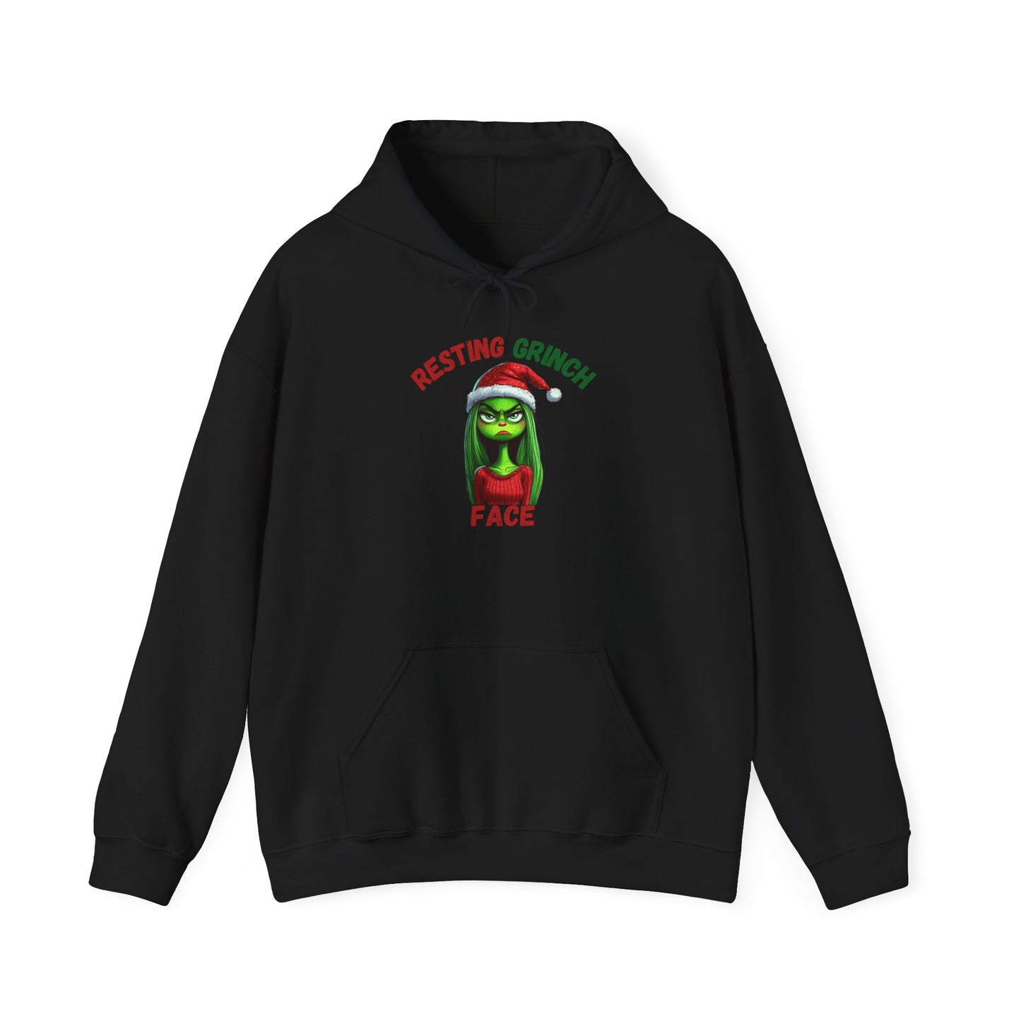 "Resting Grinch Face" Hoodie – Funny Christmas Hoodie in Red & Green Text for Holiday Season