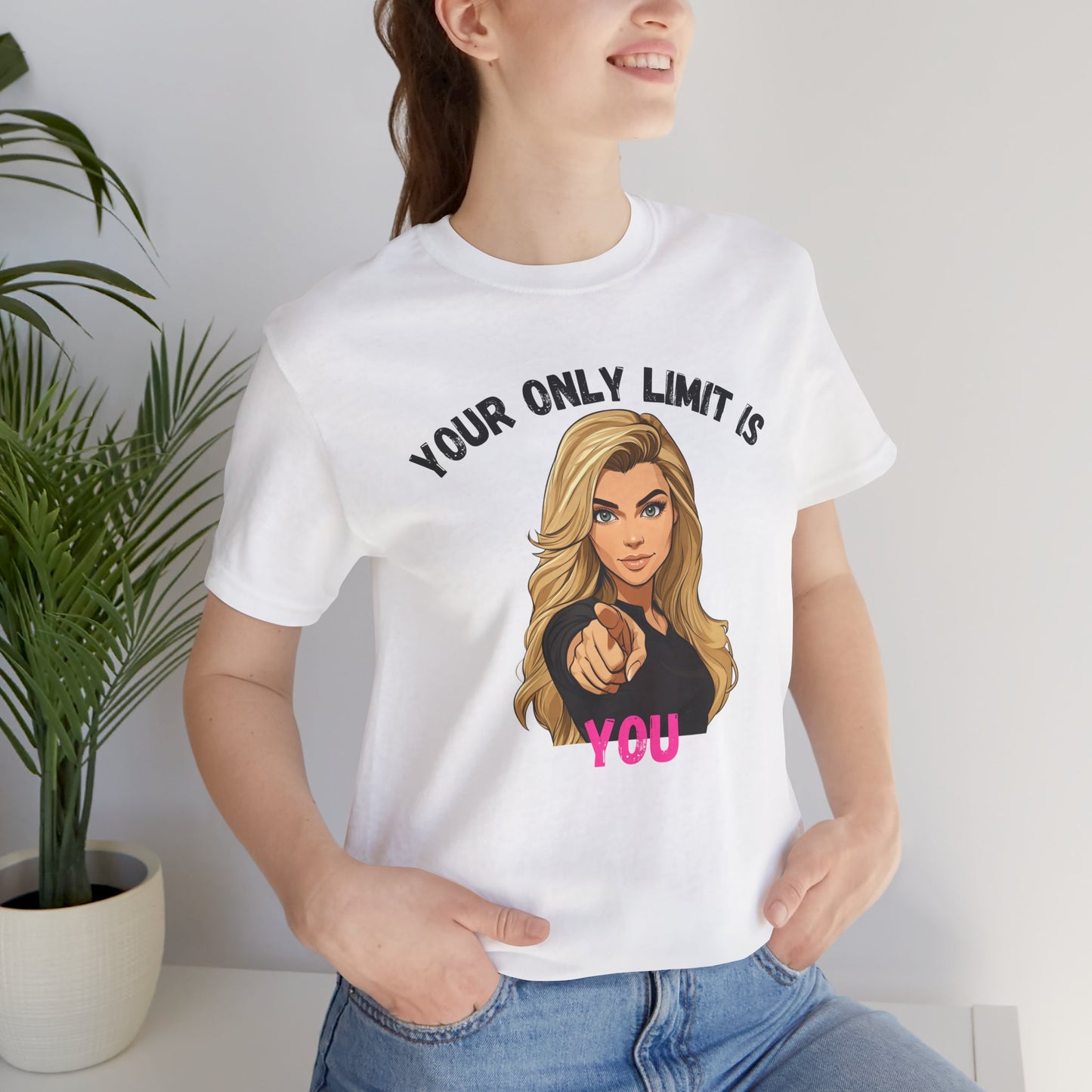 "Your Only Limit Is You" Inspirational Shirt B – Motivational Tee in Black & Pink