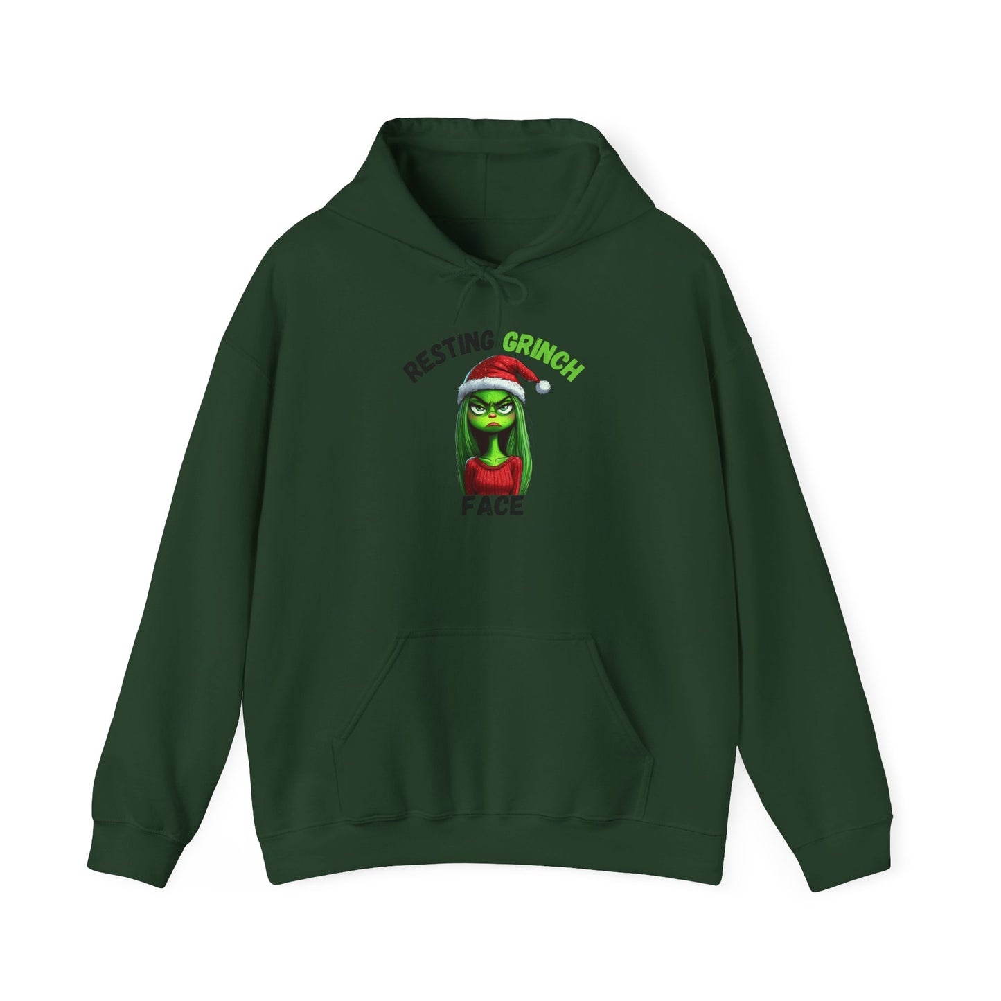 "Resting Grinch Face" Hoodie – Funny Christmas Hoodie in Black & Green Text for Holiday Season