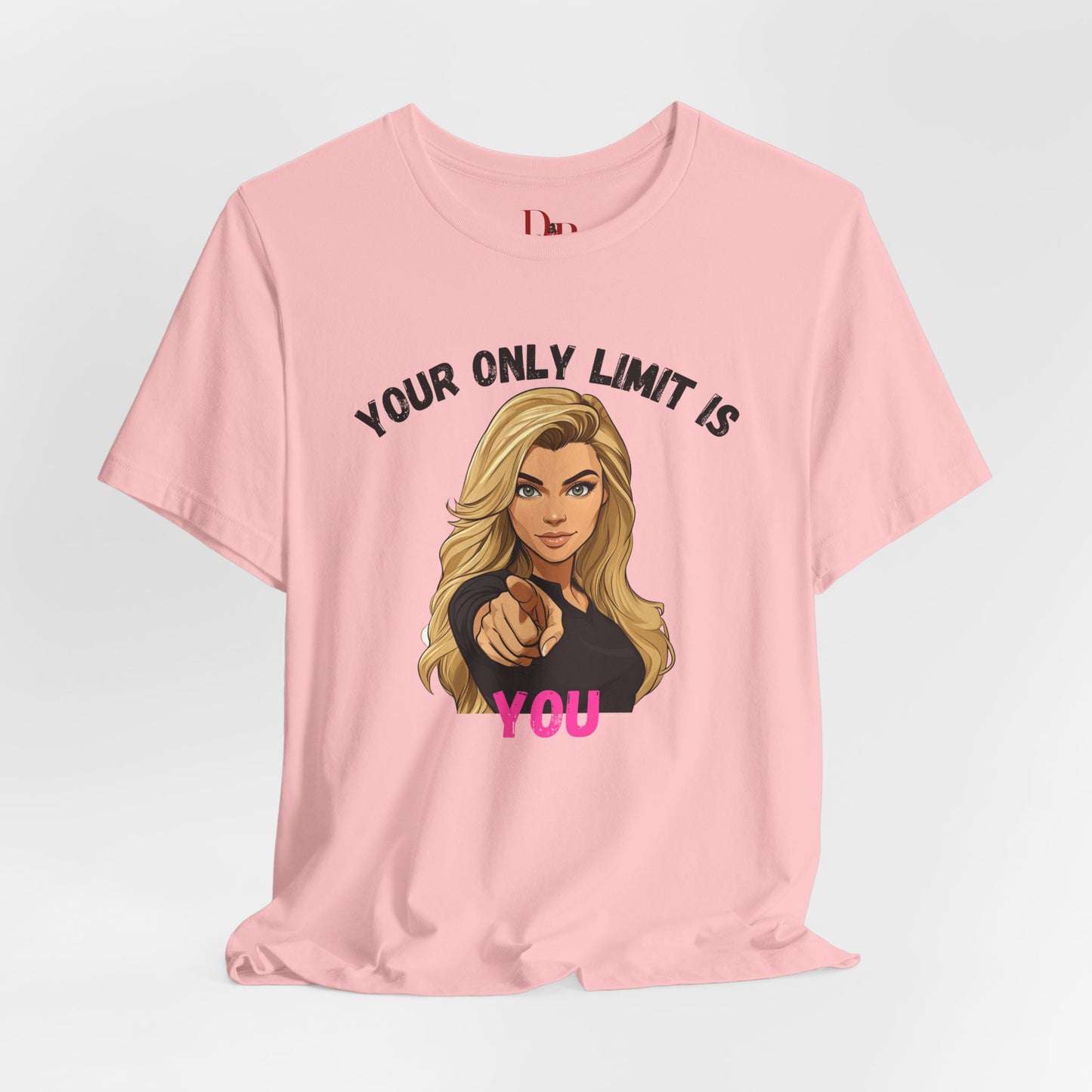 "Your Only Limit Is You" Inspirational Shirt B – Motivational Tee in Black & Pink