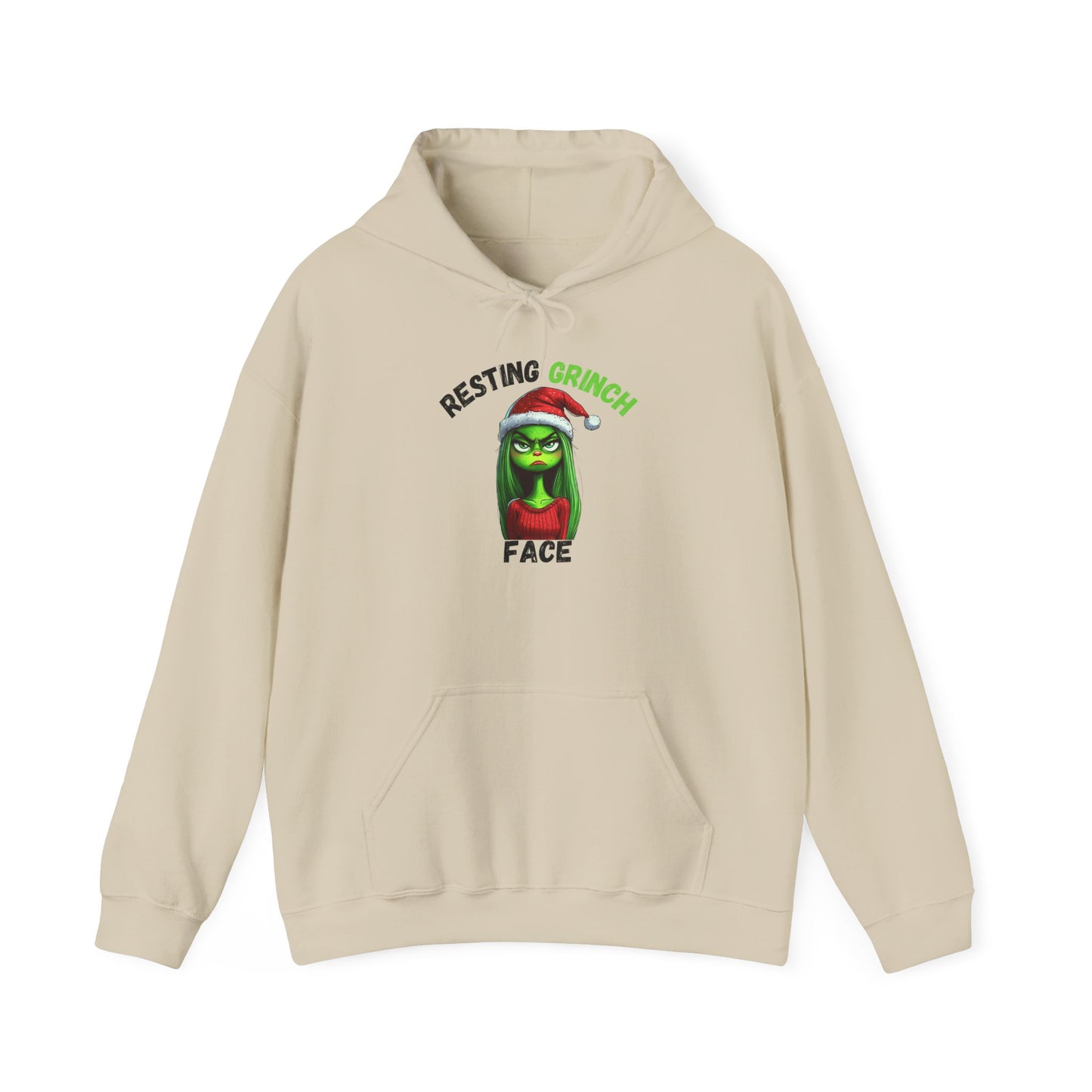 "Resting Grinch Face" Hoodie – Funny Christmas Hoodie in Black & Green Text for Holiday Season