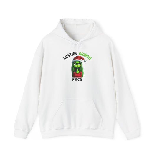 "Resting Grinch Face" Hoodie – Funny Christmas Hoodie in Black & Green Text for Holiday Season