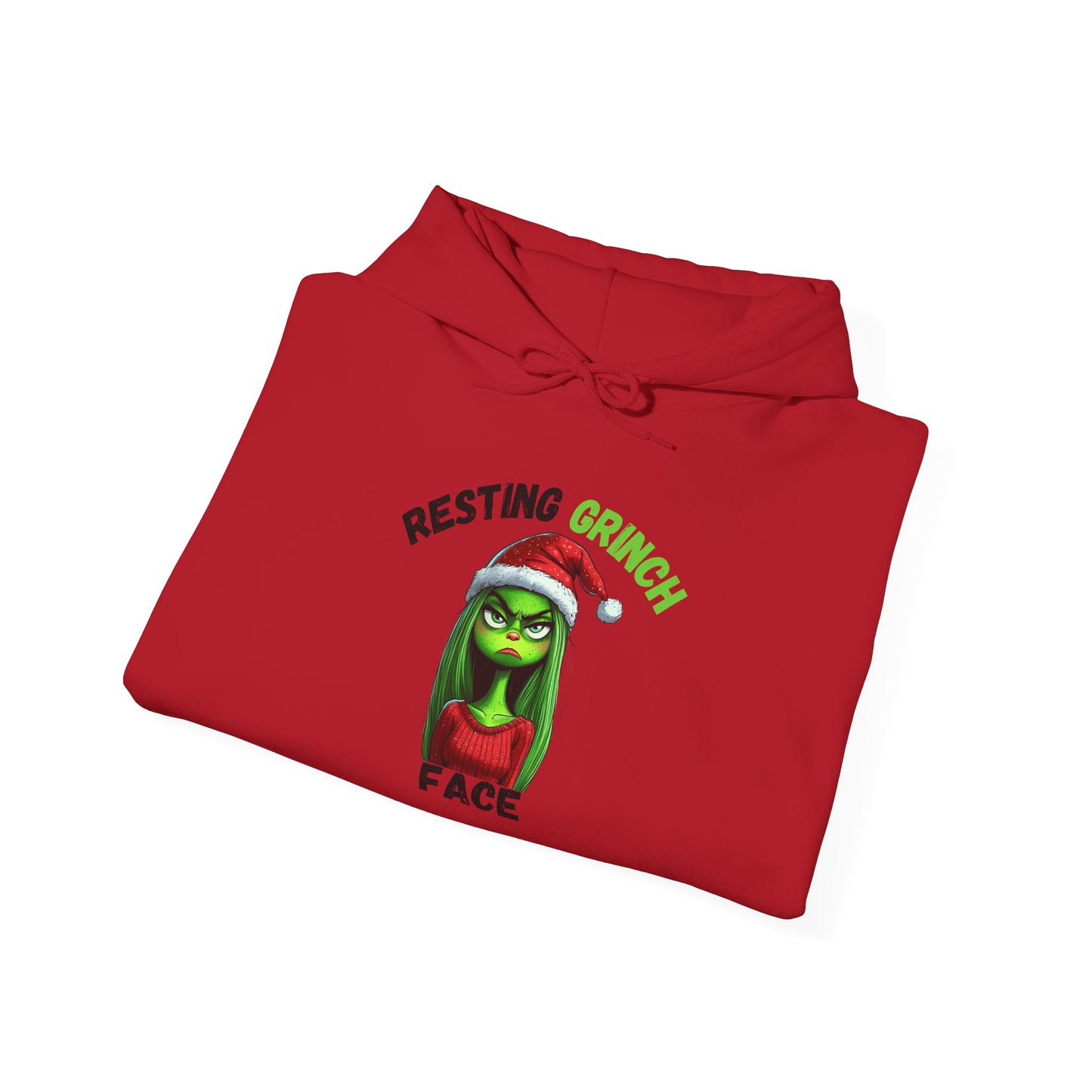 "Resting Grinch Face" Hoodie – Funny Christmas Hoodie in Black & Green Text for Holiday Season
