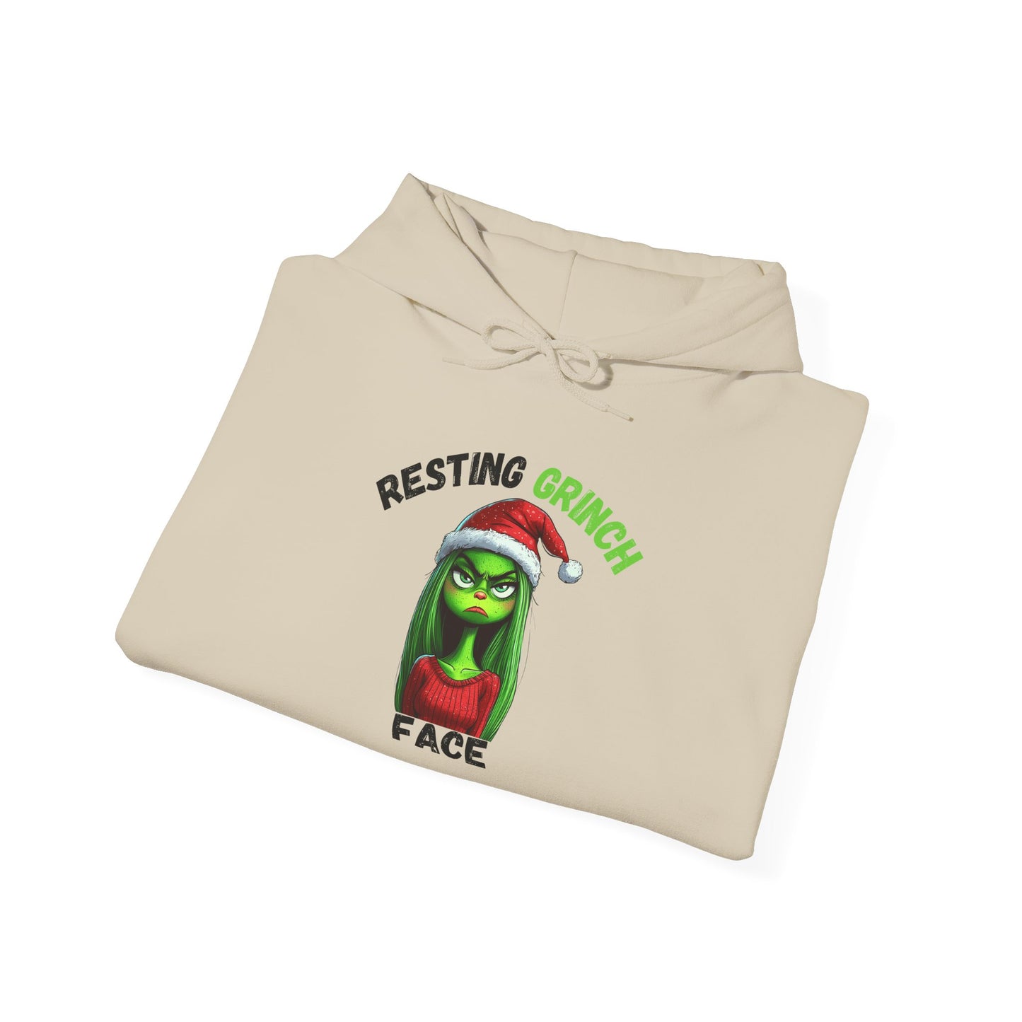 "Resting Grinch Face" Hoodie – Funny Christmas Hoodie in Black & Green Text for Holiday Season
