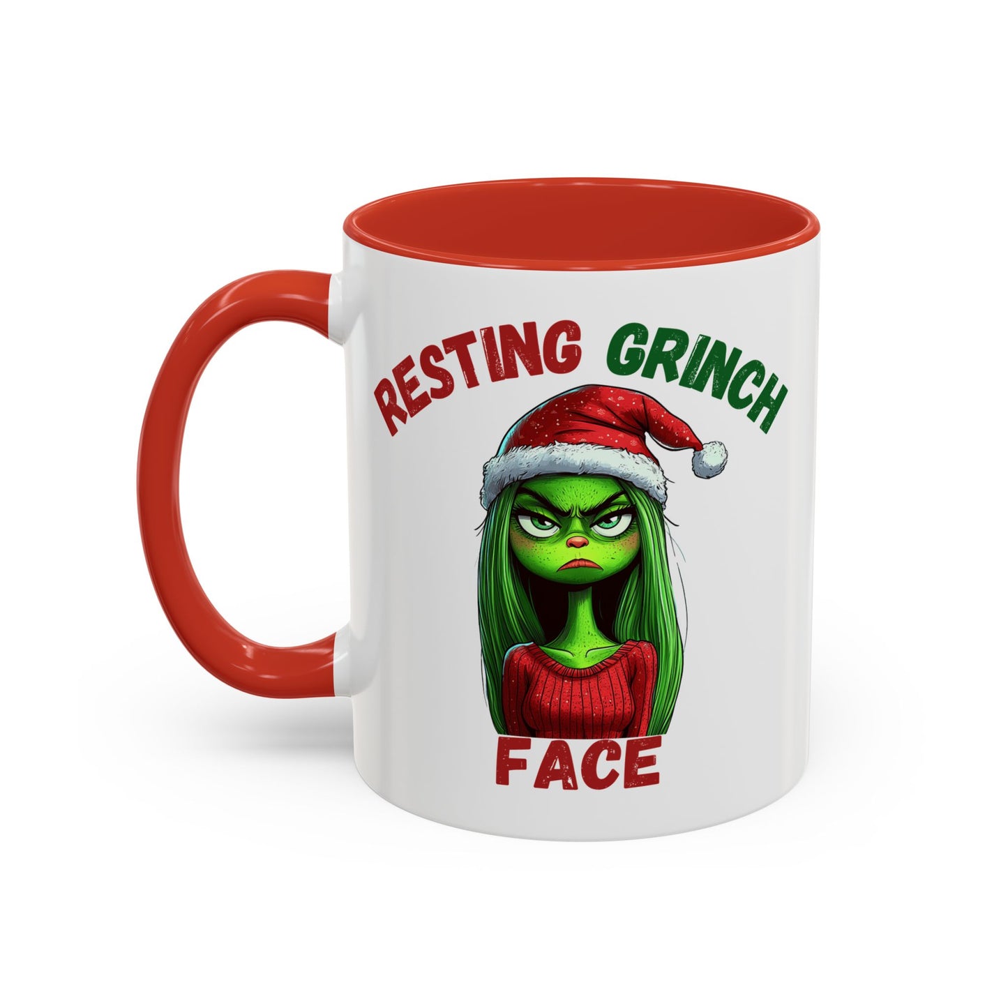 "Resting Grinch Face" Christmas Mug – Funny Holiday Coffee Cup in Red & Green (11, 15oz)