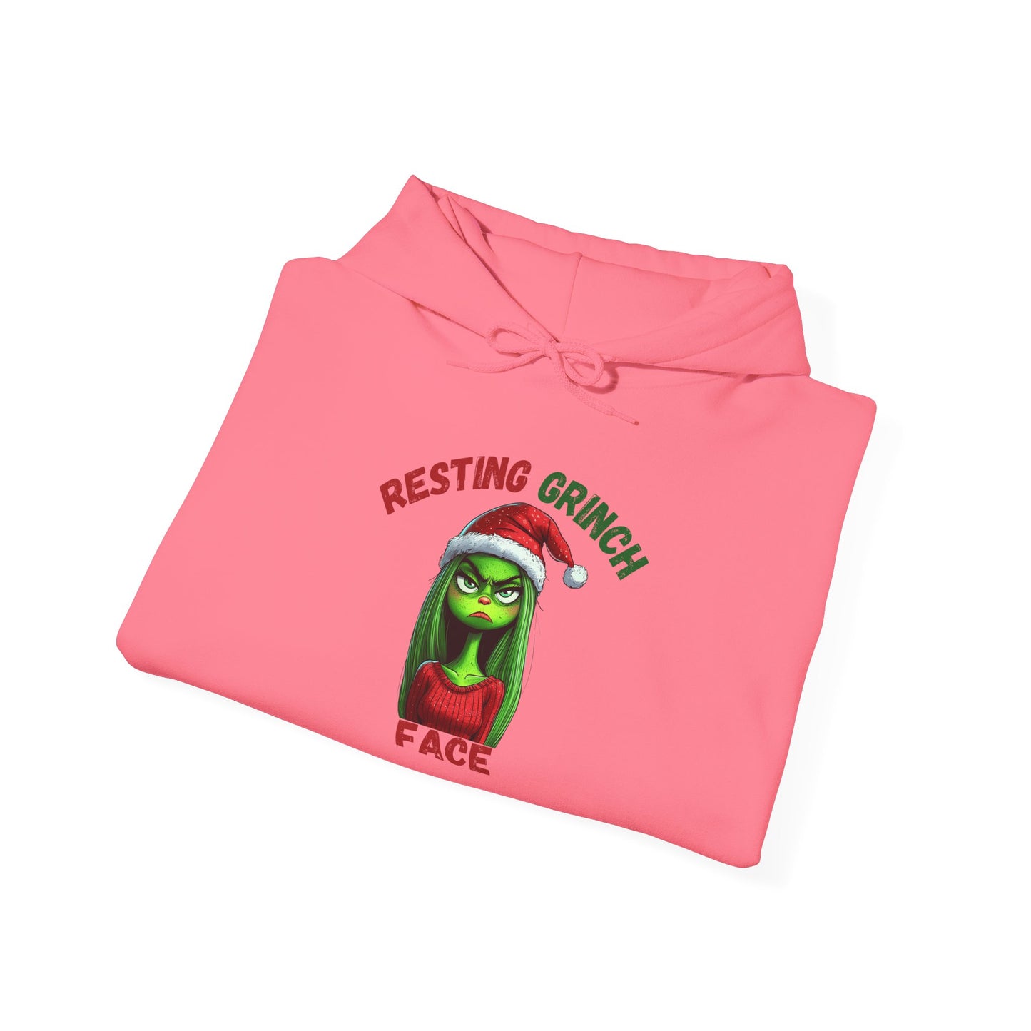 "Resting Grinch Face" Hoodie – Funny Christmas Hoodie in Red & Green Text for Holiday Season