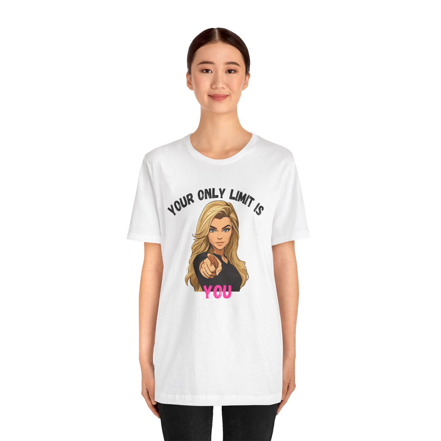 "Your Only Limit Is You" Inspirational Shirt B – Motivational Tee in Black & Pink