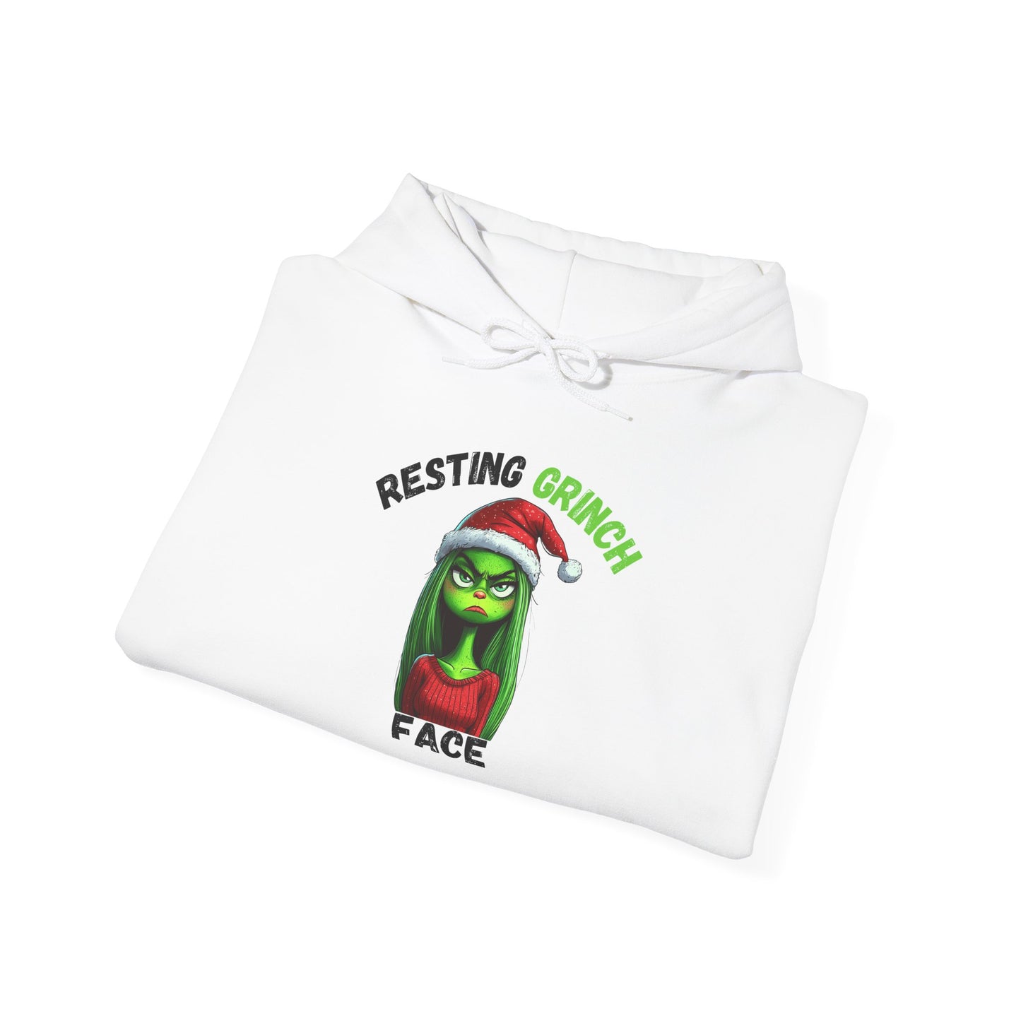 "Resting Grinch Face" Hoodie – Funny Christmas Hoodie in Black & Green Text for Holiday Season