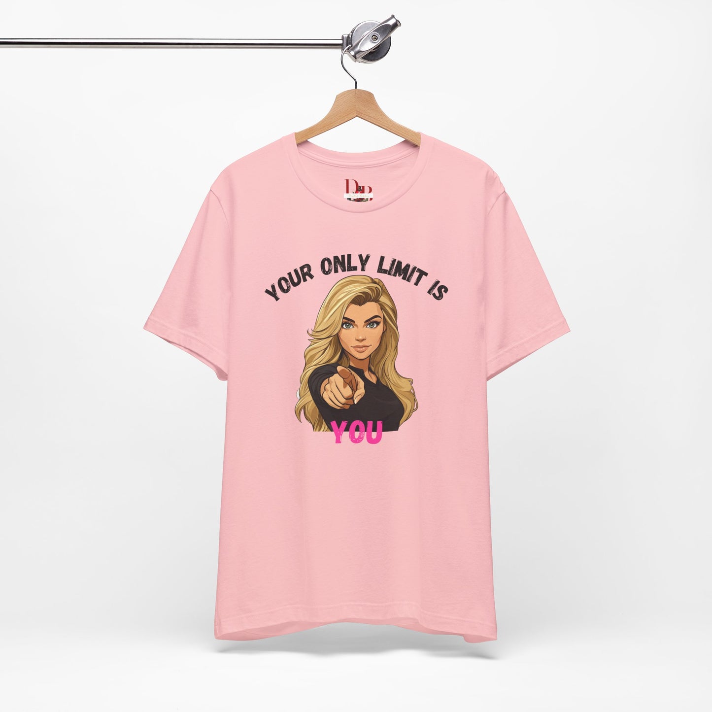 "Your Only Limit Is You" Inspirational Shirt B – Motivational Tee in Black & Pink