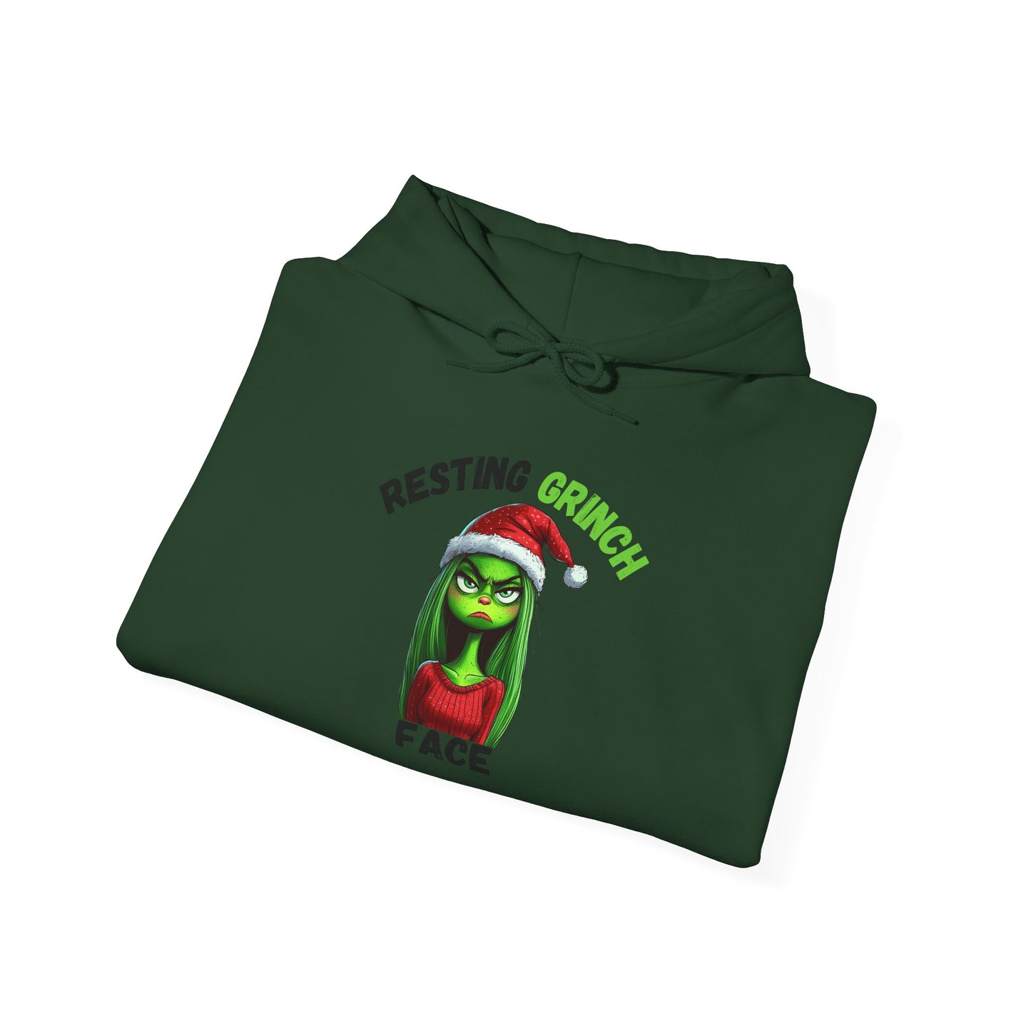 "Resting Grinch Face" Hoodie – Funny Christmas Hoodie in Black & Green Text for Holiday Season