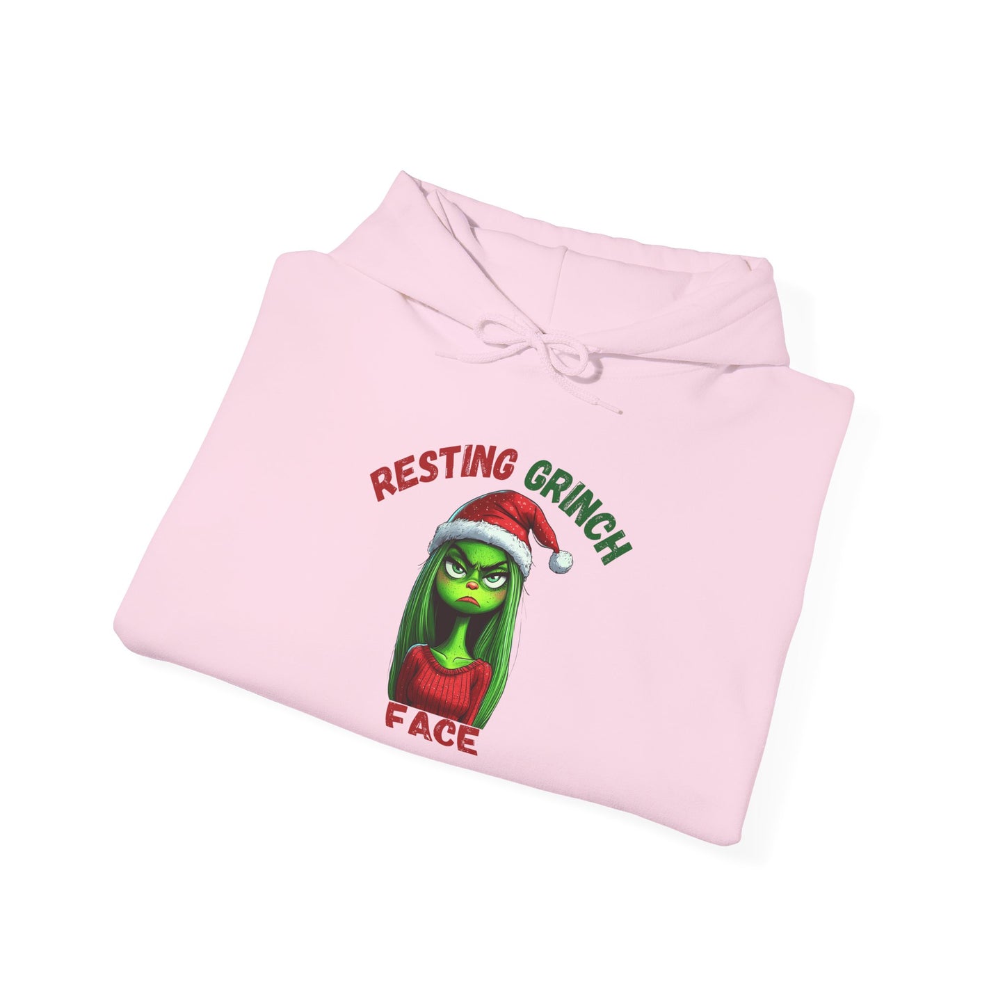 "Resting Grinch Face" Hoodie – Funny Christmas Hoodie in Red & Green Text for Holiday Season