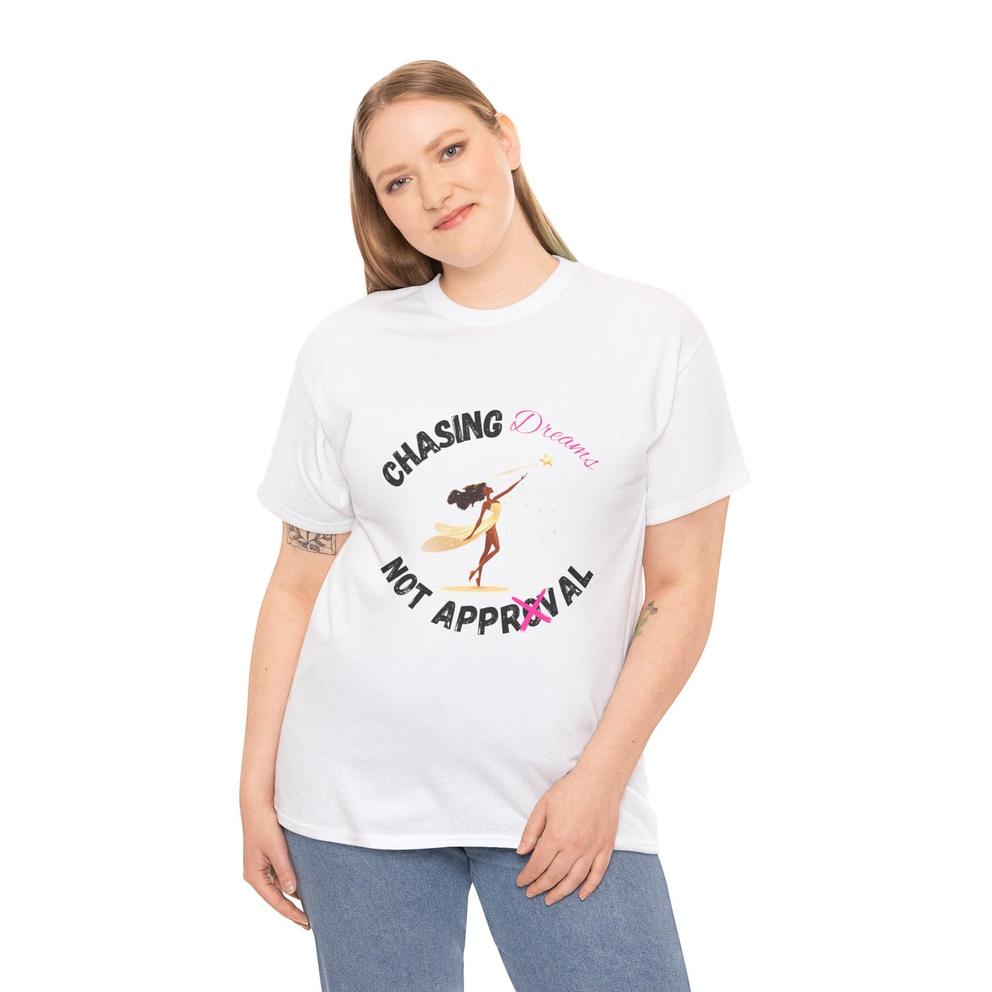 "Chasing Dreams Not Approval" Inspirational Shirt – Motivational Tee in Black & Pink Text