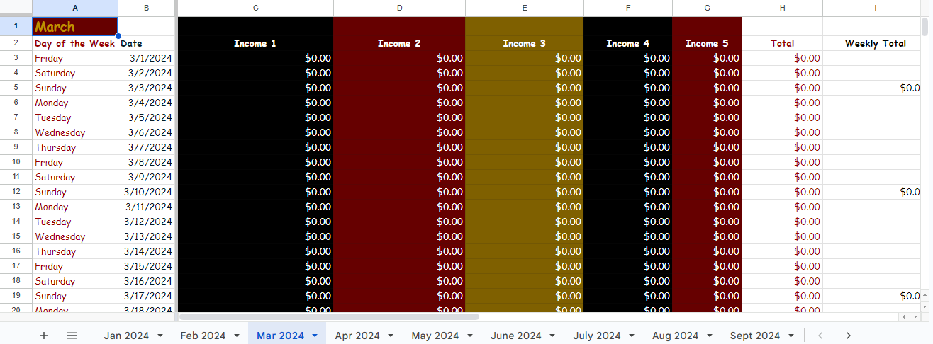 12 Month Income Tracking Spreadsheet: For Beginners | Track Your Earnings For Multiple Sources of Income