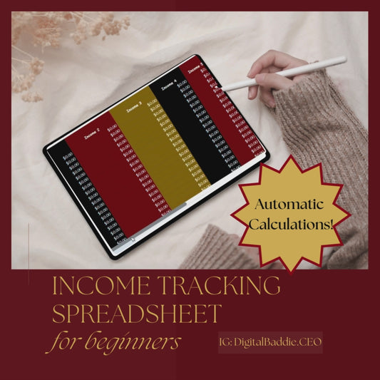 12 Month (2025) Income Tracking Spreadsheet: For Beginners | Track Your Earnings For Multiple Sources of Income